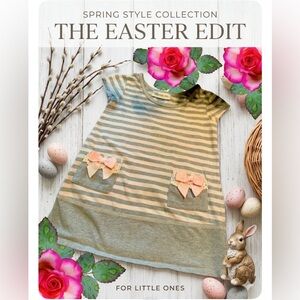 🎀 BONNIE JEAN Beautiful Toddler dress 3T pink & Gray stripe w pink Bows Like New